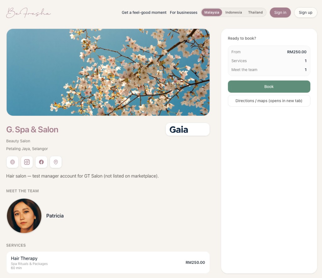 BeFresha — A directory and booking start point for beauty and wellness businesses across Malaysia.