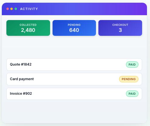 Payday — Payment requests, links, and hosted checkout for small businesses moving from quote to paid.